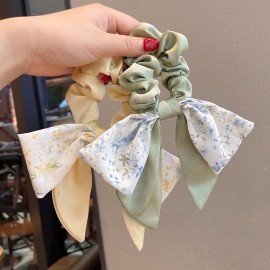 Fashion Alley Korean Pastel Tail Bow Scrunchies [Pack of 12] 